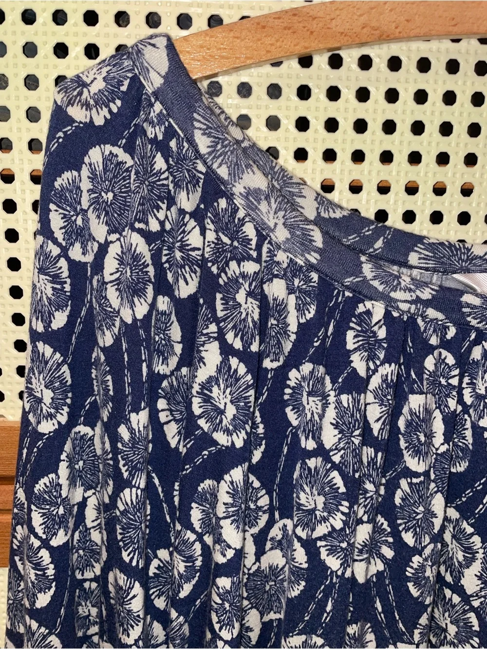 Boden Indigo Blue Floral Puff-Sleeve Knit Jersey Women's Top